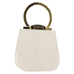 Salvatore Ferragamo Gancini Hand Bag Leather White Gold Auth 143966